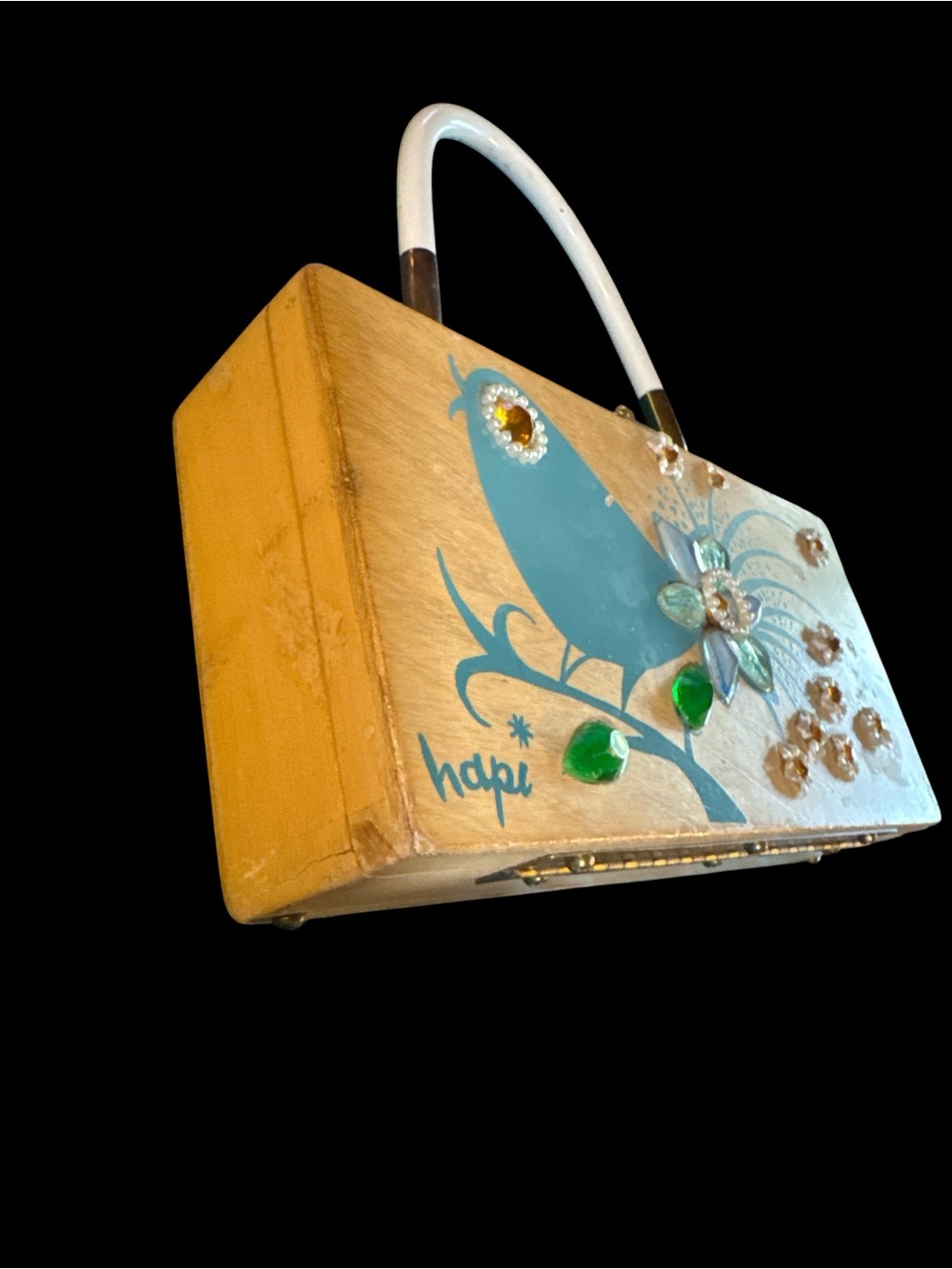 RARE FIND ( ec copyright “hapi” ) Blue Whale White Vinyl Mirrored Top-Handle Bag - Picture 2 of 16